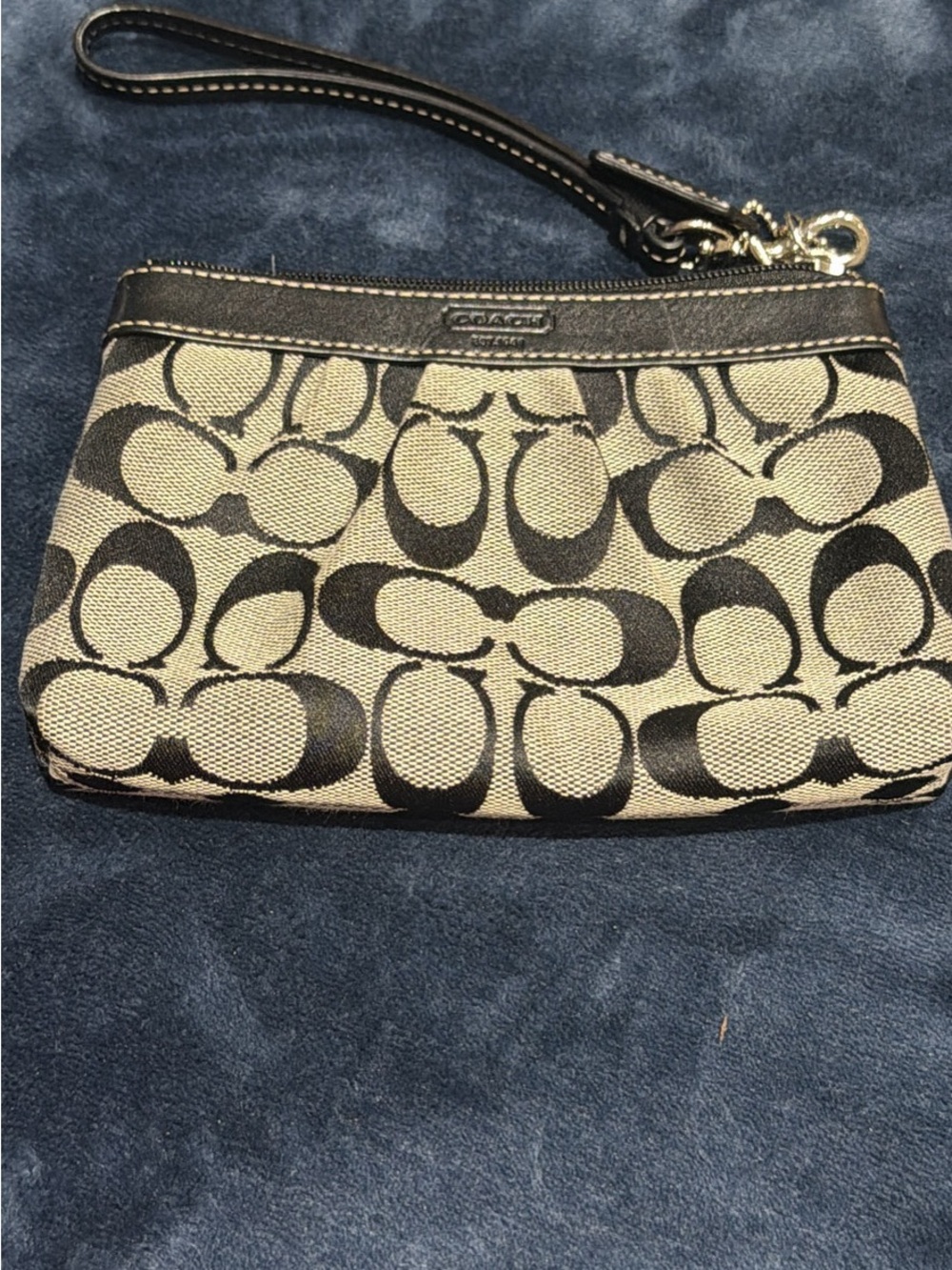 Coach Beige and Black Signature Canvas Wristlet